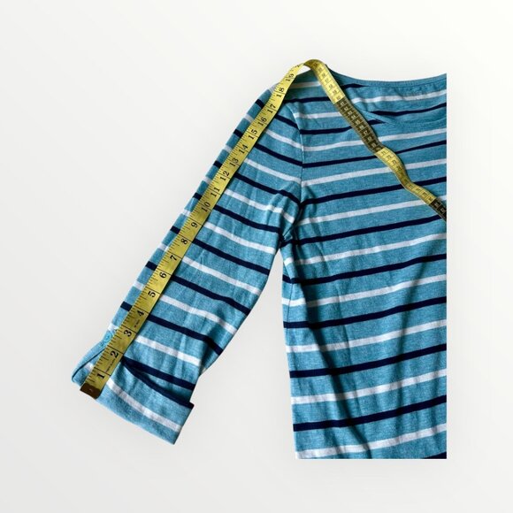 🍁Croft & Barrow 3/4 Sleeves blue/white/navy Stripes Top Blouse Tunics Size L - Picture 7 of 7